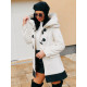 Dámsky bielo-čierny zimný kabát s kapucňou