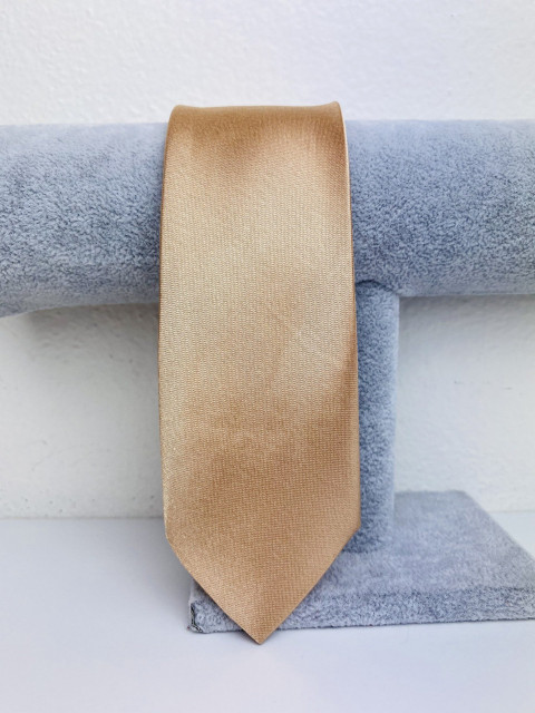 Pánska hnedo-béžová saténová úzka kravata