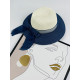 Dámsky béžovo-modrý slamený klobúk s mašľou Heruenna