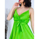 Dámské dlhé neónovo zelené saténové šaty 