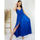Dámské dlhé modré saténové šaty 