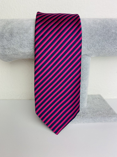 Pánska modro-fuchsiová saténová úzka kravata