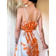 Dámske dlhé šaty na ramienka s opaskom - oranžové