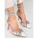 Exkluzívne dámske sandále s ozdobnými kamienkami a mašľou - biele
