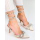 Exkluzívne dámske sandále s ozdobnými kamienkami a mašľou - béžové