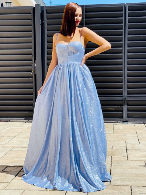 Exkluzívne dámske trblietavé spoločenské šaty - modré