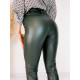 Dámske kožené push-up nohavice na gombíky - zelené