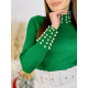 Dámsky zelený rolákový sveter s ozdobnými perlami