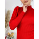 Dámske rolákové trblietavé svetrové šaty s balónovými rukávmi - červené
