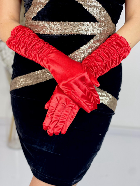 Dámske červené saténové rukavice