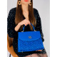 Dámska modrá exkluzívna kabelka s vyšívanými detailami a zlatým logom SS