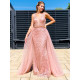 Exkluzívne dlhé dámske spoločenské šaty s odnímateľnou tylovou sukňou - ružové BB