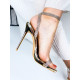 Exkluzívne dámske sandále s ozdobnými kamienkami na vysokom opätku - zlaté