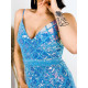 Dámske modro-fialové trblietavé spoločenské šaty s flitrami BLOOM