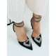 Exkluzívne dámske sandále s brošňou v tvare srdca - čierne