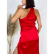 Dámske dlhé saténové šaty s rozparkom - červené