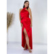 Dámske dlhé saténové šaty s rozparkom - červené