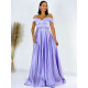 Dámske dlhé saténové spoločenské šaty s ozdobnými kamienkami - fialové
