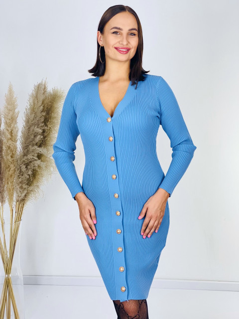 Dámske svetríkové šaty s gombíkmi - modré