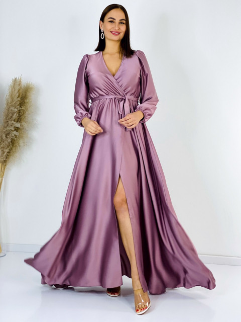 Dámske dlhé spoločenské šaty s dlhým rukávom Vanes - fialovo-ružové