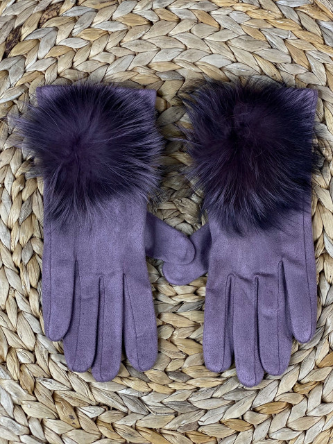 Dámske fialové rukavice s pravou kožušinou