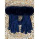 Dámske modré rukavice s mohutnou kožušinou