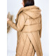 Dámska zimná dlhá prešívaná bunda s kapucňou - hnedá