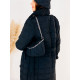 Dámska čierna prešívana zimná bunda s opaskom + klobúk + kabelka 