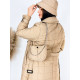 3v1 Dámska hnedá prešívana zimná bunda s opaskom + klobúk + kabelka 