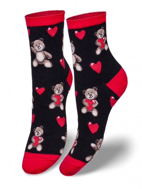Dámske čierne štýlové ponožky s motívom medvedíka BEAR 