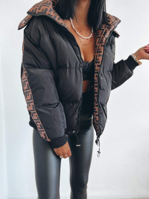 Dámska čierna krátka obojstranná zimná bunda s kapucňou FENDILA