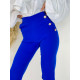 Dámske elegantné nohavice s vysokým pásom a gombíkmi - modré -KAZOVÉ