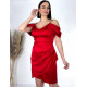 Dámske krátke saténové spoločenské šaty s nazberaním pre moletky - červené
