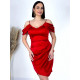 Dámske krátke saténové spoločenské šaty s nazberaním pre moletky - červené