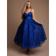 Dámske modré trblietavé midi šaty s veľkou sukňou