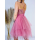 Dámske ružové krátke áčkové šaty s tylovou sukňou 