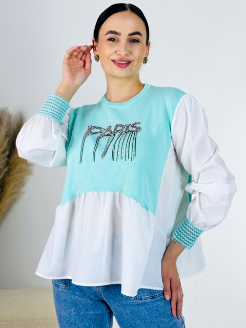Dámsky tyrkysový svetrík - košeľa PARIS