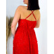 Dámske spoločenské šaty s flitrami a razporkom pre moletky - červené