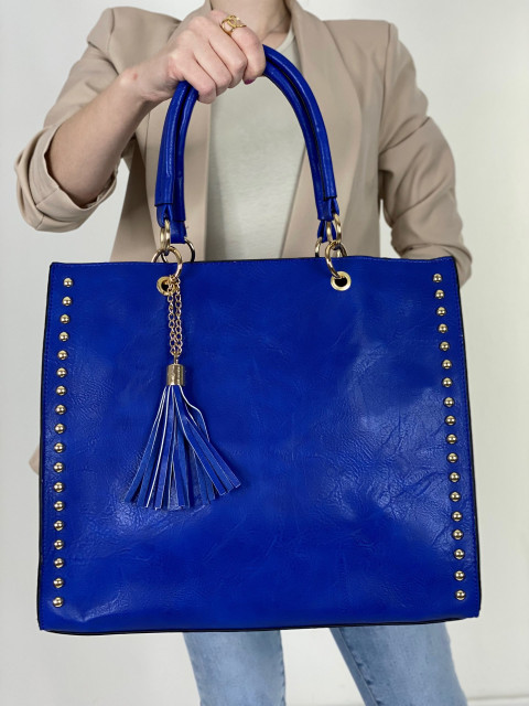 Dámska veľká kabelka s kapsičkou a cvokmi - kráľovsky modrá