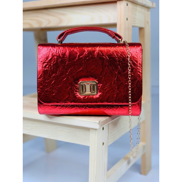 Dámska elegantná spoločenská kabelka so zlatým remienkom - červená
