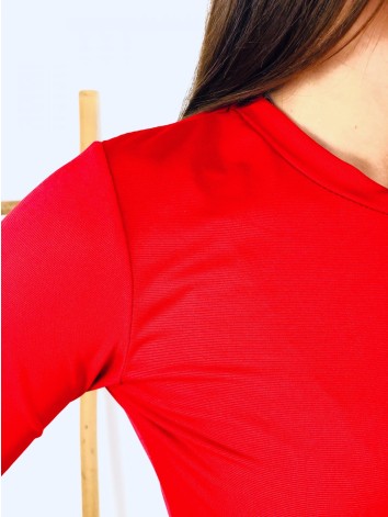 Dámsky červený crop top s dlhým rukávom