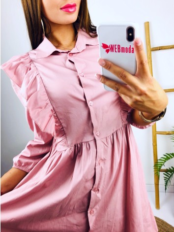 Ružové košeľové šaty s volánikmi