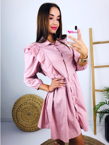 Ružové košeľové šaty s volánikmi