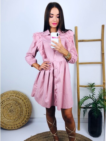 Ružové košeľové šaty s volánikmi
