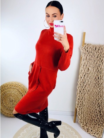 Dámske tehlové svetrové šaty