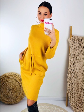 Dámske žlté svetrové šaty