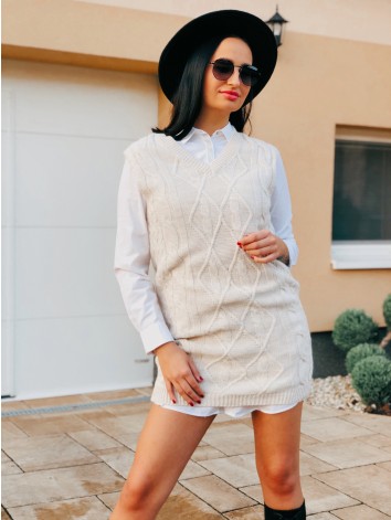 Béžová predĺžená pletená vesta