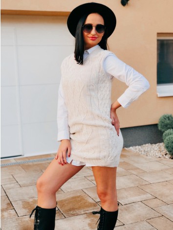 Béžová predĺžená pletená vesta