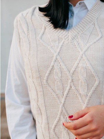 Béžová predĺžená pletená vesta