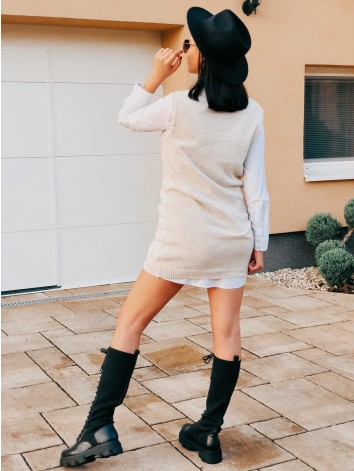 Béžová predĺžená pletená vesta